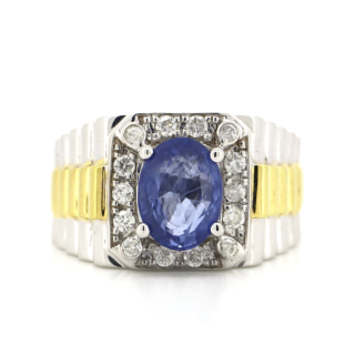 14ct Gents Sapphire & Diamond Ring