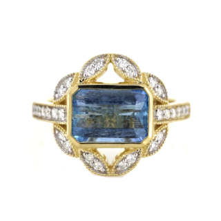 14ct Yellow Gold Aquamarine & Diamond Ring