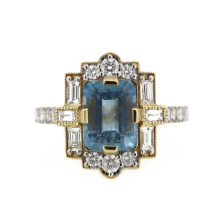 14ct Gold Aquamarine & Diamond Ring