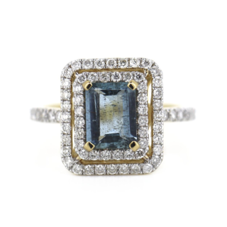 14ct Yellow Gold Aquamarine & Diamond Ring