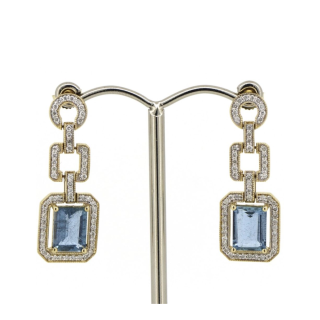 14ct Yellow Gold Aquamarine & Diamond Earrings