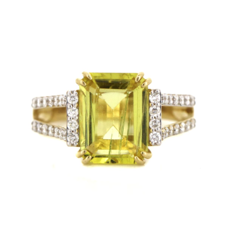14ct Yellow Gold Golden Beryl Heliodor & Diamond Ring