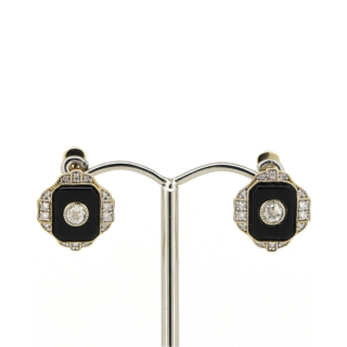 14ct Yellow Gold Onyx & Diamond Earrings
