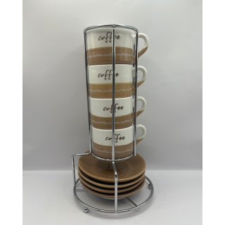 5oz Stackable Coffee Cups w/ Saucers