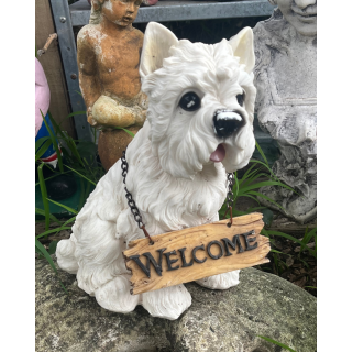 White Terrier Garden Statue
