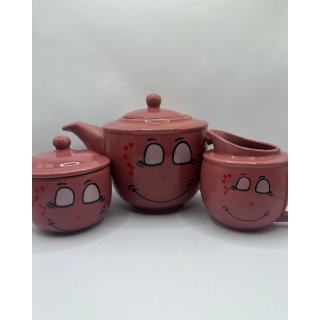 Pink Tea Set W/ Faces